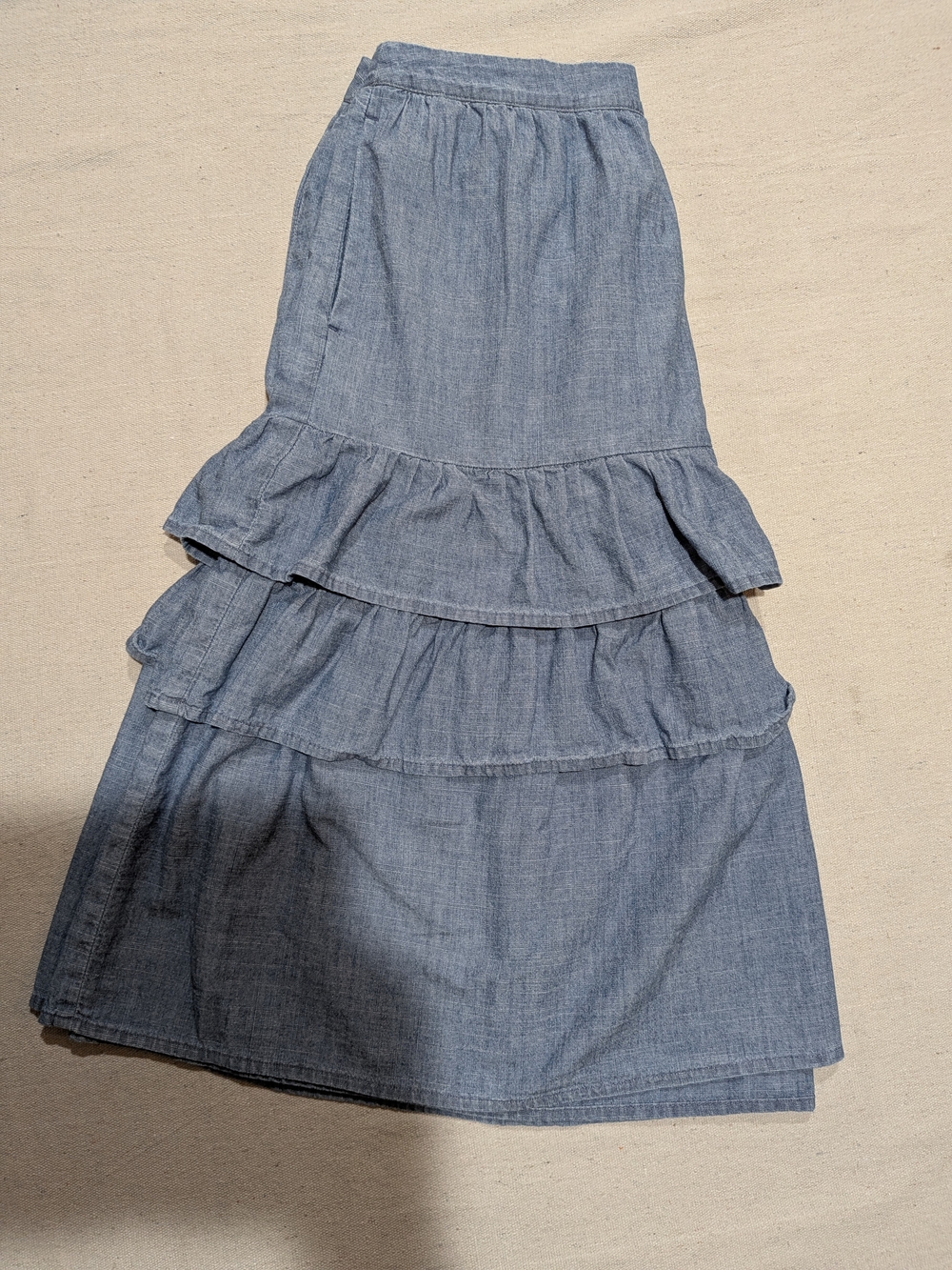 Blue Tiered Ruffle Midi Skirt Western Festival - Picture 3 of 9